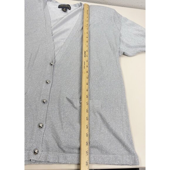 VTG Lisa Originals XL Silver Sparkly Button Up Cardigan Rayon Blend Metallic EUC - Picture 6 of 8